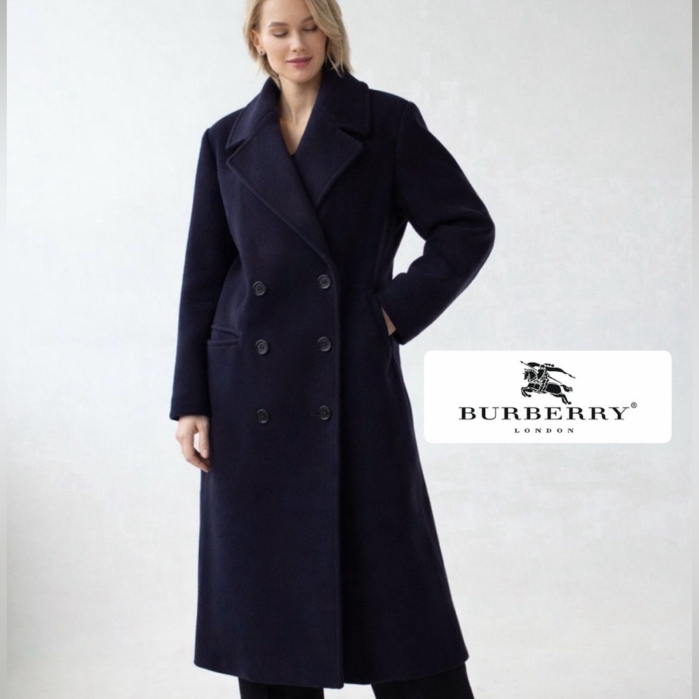 🧥 AUTHENTIC Burberry Navy Blue Wool & Cashmere Trench Coat w/ Black Buttons